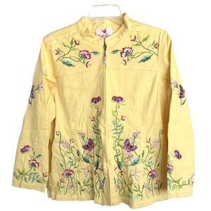 Quacker Factory Jacket Womens Medium Embroidered Floral Butterfly Zip Boho